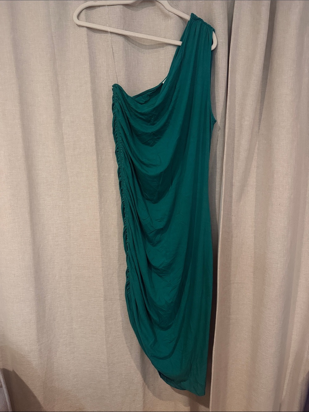 One-Shoulder Green Ruched Women’s Dress